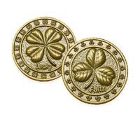 Two Sided Lucky Coin - Good Luck Charm Four Leaf Clover Irish Shamrocks Token - Leprechaun Treasure Lottery Ticket Scratcher Tool Good Luck Gifts (Vintage Gold, 2-Pack)