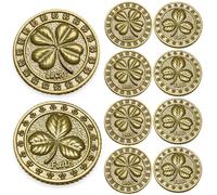 Two Sided Lucky Coin - Good Luck Charm Four Leaf Clover Irish Shamrocks Token - Leprechaun Treasure Lottery Ticket Scratcher Tool Good Luck Gifts (Vintage Gold, 10-Pack)