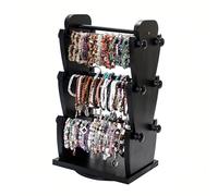Two-Sided Rotating Wooden Jewelry Bracelet Holder Display Stand with 6 Removable Holders - 3 Tier Bar Bangle Organizer Perfect for Organizing and Showcasing Bracelets, Watches, and Accessories-Black