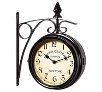 Two Sided Train Station Wall Clock Black Vintage Design Clock Watch
