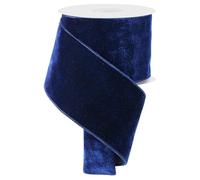 Two Sided Velvet and Satin Deluxe Double Faced Wired Ribbon for Christmas and Everyday Crafts, Wreaths, Bows, and Decorations (Navy Blue, 4" x 10 Yards)