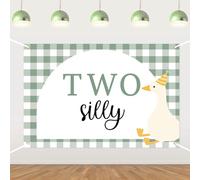 Two Silly Goose Backdrop Goose 2nd Birthday Decorations Green Silly Goose Photography Background for Girls Farm Animal Theme Second Birthday Party Decor Supplies