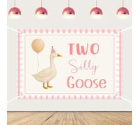 Two Silly Goose Backdrop, Goose 2nd Birthday Decorations Pink Silly Goose Photography Background for Girls Farm Animal Theme Second Birthday Party Decor Supplies 5×3ft