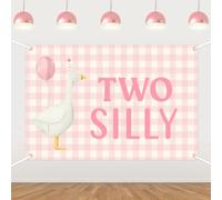 Two Silly Goose Backdrop, Pink Goose 2nd Birthday Decorations Pink Silly Goose Photography Background for Girls Farm Animal Theme Second Birthday Party Decor Supplies