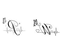 Two Simple And Cute Heart-Shaped Butterfly Electrocardiogram Valentine'S Day Couple Temporary Tattoos