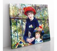 Two Sisters by Pierre Auguste Renoir Classic Painting Canvas Wall Art Print Ready to Hang, Framed Picture for Living Room Bedroom Home Office Décor, 35x35 cm (14x14 Inch)