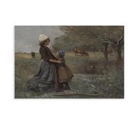 Two Sisters on The Grassland. Vintage Landscape. Medieval Canvas Modern Poster Wall Art Prints Paintings Living Room Bedroom Decor 20x30inch(50x75cm)