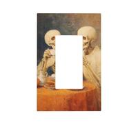 Two Skeletons Drinking Tea at Table Vintage Light Switch Wall Plate Faceplate Cover Single Rocker 1 Gang Decorator Outlet Receptacle Covers for Home Kitchen Room Bathroom Decor