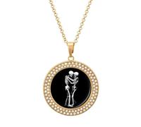 Two Skeletons Embracing Women's Pendant Necklaces Round Inlaid Crystal Pendants Long Alloy Necklace Jewelry Gift