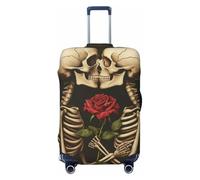 Two Skull Lovers Kissing with Rose Elastic Travel Luggage Covers Dustproof Scratch-Resistant Suitcase Protector Fit 22-24 Inch