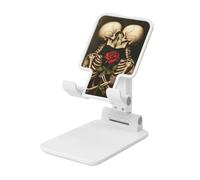Two Skull Lovers Kissing With Rose Foldable Cell Phone Stand Adjustable Angle Height Desktop Portable Cellphone Cradle Compatible With All Smartphone White-Style