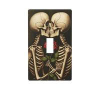 Two Skull Lovers Kissing with Rose Light Switch Cover Decorative Single Toggle 1 Gang Wall Plate for Kitchen Farmhouse Bedroom Bathroom Art Decor