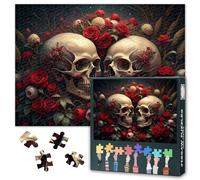 Two Skulls Jigsaw Puzzles for Adults 1000 Pieces Skulls Surrounded by Red Roses Challenging Puzzles for Home Decor Intelligence Puzzle as Gift for Family Friends Games 27.5"X19.7"