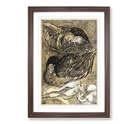 Two Sleeping Ducks by Theo Van Hoytema Framed Print | A2 Walnut Framed Wall Art | Ready to Hang | Modern Animal Picture | Living Room Bedroom Lounge Office