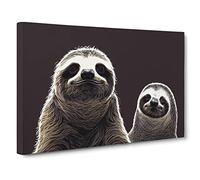 Two Sloths Canvas Print | Gallery Wrapped 30mm Frame Wall Art | 30x20 inches | Ready to Hang | Contemporary Picture | Living Room Bedroom Lounge Office
