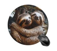 Two Sloths Hugging Round Mouse Pad, Non-Slip Rubber Base Waterproof Washable, Computer Mouse Mat for Office Gaming Studying, Premium-Textured Durable Portable Circle Mousepad for Desktop PC Notebook