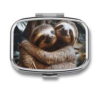 Two Sloths Hugging Travel Pill Organizer - Daily Pill Box to Hold Vitamins, Portable Pill Case Cod Liver Oil Storage Box with 2 Compartment for Pocket Purse