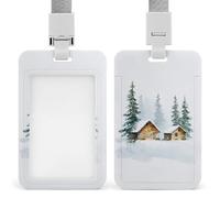 Two Small Log Cabins in The Snow ID Badge Holder Retractable Clip Card Holder Card Protector Name Badge Name Tag for Work Office Doctor Nurse