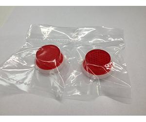 TWO SMALL ROUND RED MOTORCYCLE NUMBER PLATE REFLECTORS SAFETY ADHESIVE STICK ON