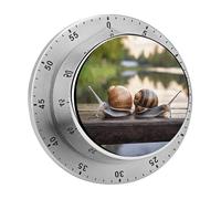 Two Snails on The Bench Stainless Steel Mechanical Kitchen Timer Magnetic 60 Minute Countdown Timer for Cooking Baking Studying Exercise