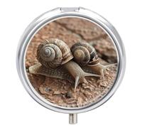 Two Snails Pattern Pill Box Case 3 Compartment Travel Medicine Pill Organizer 3x A Day Portable Vitamin Organizer with Mirror Small Pillbox for Purse & Pocket Cute Daily Medicine Container Metal Vitam