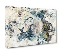 Two Snarling Lions Canvas Print | Gallery Wrapped 30mm Frame Wall Art | 30x20 inches | Ready to Hang | Abstract Animal Picture | Living Room Bedroom Lounge Office