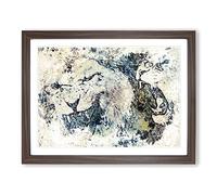 Two Snarling Lions In Abstract Modern Art Framed Print | A3 Walnut Framed Wall Art | Ready to Hang | Abstract Animal Picture | Living Room Bedroom Lounge Office