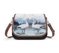 Two Snow Geese Watercolor Leather Crossbody Bags for Women Messenger Handbag Purse Shoulder Bag
