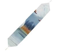 Two Snow Geese Watercolor Plush Table Runner Boho Country Farmhouse Kitchen Dining Table Decoration 200*33cm
