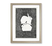 Two Snow Hares By Samuel De Mesquita Classic Painting Framed Print | A4 Oak Framed Wall Art | Ready to Hang | Classic Animal Picture | Living Room Bedroom Lounge Office