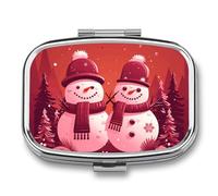 Two Snowmen Together Pill Box Cute Square Pill Case Portable Medicine Tablet Vitamin Holder Organizer for Purse Pocket