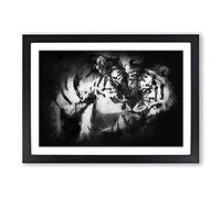 Two Snuggling Tigers in Abstract Framed Print | A2 Black Framed Wall Art | Ready to Hang | Abstract Animal Picture | Living Room Bedroom Lounge Office