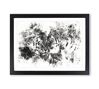 Two Snuggling Tigers Watercolour Modern Framed Print | A4 Black Framed Wall Art | Ready to Hang | Modern Animal Picture | Living Room Bedroom Lounge Office