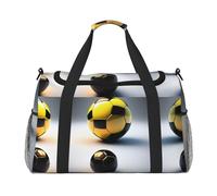 Two soccer balls of different sizes Large Capacity Crossbody Travel Bag with Nylon Zippers, Shoulder Strap, and Multiple Pockets, Black, One Size