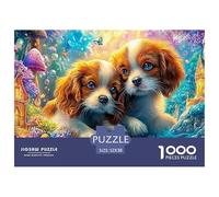 Two Spaniel Pups in Bubbly Fairy Setting 1000 Piece Jigsaw Puzzle Cute Pet Dog Recycled Cardboard, Great Gift for All Ages 52x38cm/1000pcs