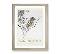 Two Sparrows By Watanabe Seitei Exhibition Museum Asian Japanese Framed Wall Art Print, Ready to Hang Picture for Living Room Bedroom Home Office Décor, Oak A3 (34 x 46 cm)