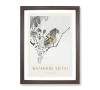 Two Sparrows By Watanabe Seitei Exhibition Museum Asian Japanese Framed Wall Art Print, Ready to Hang Picture for Living Room Bedroom Home Office Décor, Walnut A3 (34 x 46 cm)