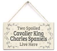 Two Spoiled Cavalier King Charles Spaniels Live Here - Lovely Small Dog Sign/Plaque for Spaniel Dog Gifts 12'' X 6'' BLTSA-11 (Navy-108)