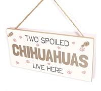 Two Spoiled Chihuahuas Live Here Sign, Pink Paw Decor
