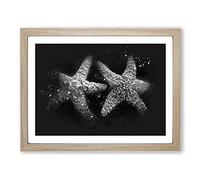 Two Starfish Paint Splash Modern Art Framed Wall Art Print, Ready to Hang Picture for Living Room Bedroom Home Office Décor, Oak A4 (34 x 25 cm)