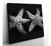 Two Starfish Paint Splash Modern Canvas Wall Art Print Ready to Hang, Framed Picture for Living Room Bedroom Home Office Décor, 50x50 cm (20x20 Inch)