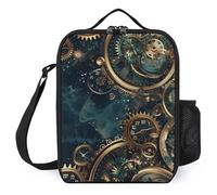 Two Steampunk Clocks with Gears Lunch Bag Portable Lunch Box Cooler Bags Container Tote Bag for Women Men