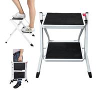 Two-Step Stool Portable 2 Step Ladder, Lightweight Metal Folding Step Stool Household Stepladder, Large Platform Small Step Ladder with Non-Slip Feet for Caravan/Campervan/Kitchen, 330lbs Capacity
