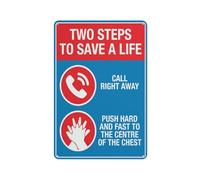 Two Steps To Save A Life Sign 12 X 8 Inches Reflective Aluminum Metal Warning Signage With Symbol For Indoor Outdoor Use