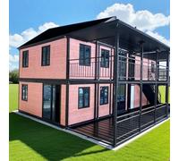 Two-Storey Expandable Tiny House for Sale, Prefab Modular Container House, Steel-Frame Tiny Home Cabin with Balcony, Kitchen & Double Bathrooms, Modern Tiny Home Villa for Family Living