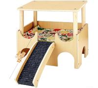 Two Story Wooden Hideout for Small Pets Made from Sustainable Wood with Smooth Edges and Open for Air Flow for Daily Use (Flat-top Style)