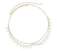 Two Strands Imitation Pearls Belly Chain with Dangling Fringes for Party and Wedding Double Layer Pearls Fringe Waist Chain Adjustable Lobster Clasp