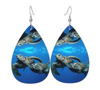 Two Submarine Turtles Under The Sea Leather Earring For Women Teardrop Dangle Printed Fashion Accessories Daily Wear Party
