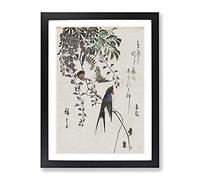 Two Swallow Birds By Utagawa Hiroshige Asian Japanese Framed Print | A2 Black Framed Wall Art | Ready to Hang | Asian Nature Picture | Living Room Bedroom Lounge Office