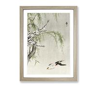 Two Swallows In Flight By Ohara Koson Asian Japanese Framed Print | A2 Oak Framed Wall Art | Ready to Hang | Asian Nature Picture | Living Room Bedroom Lounge Office